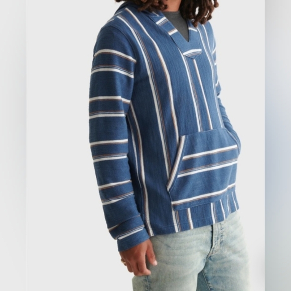 Lucky Brand Blue Striped El Verano Baja Hoodie V-Neck Men's XXL - Picture 1 of 11